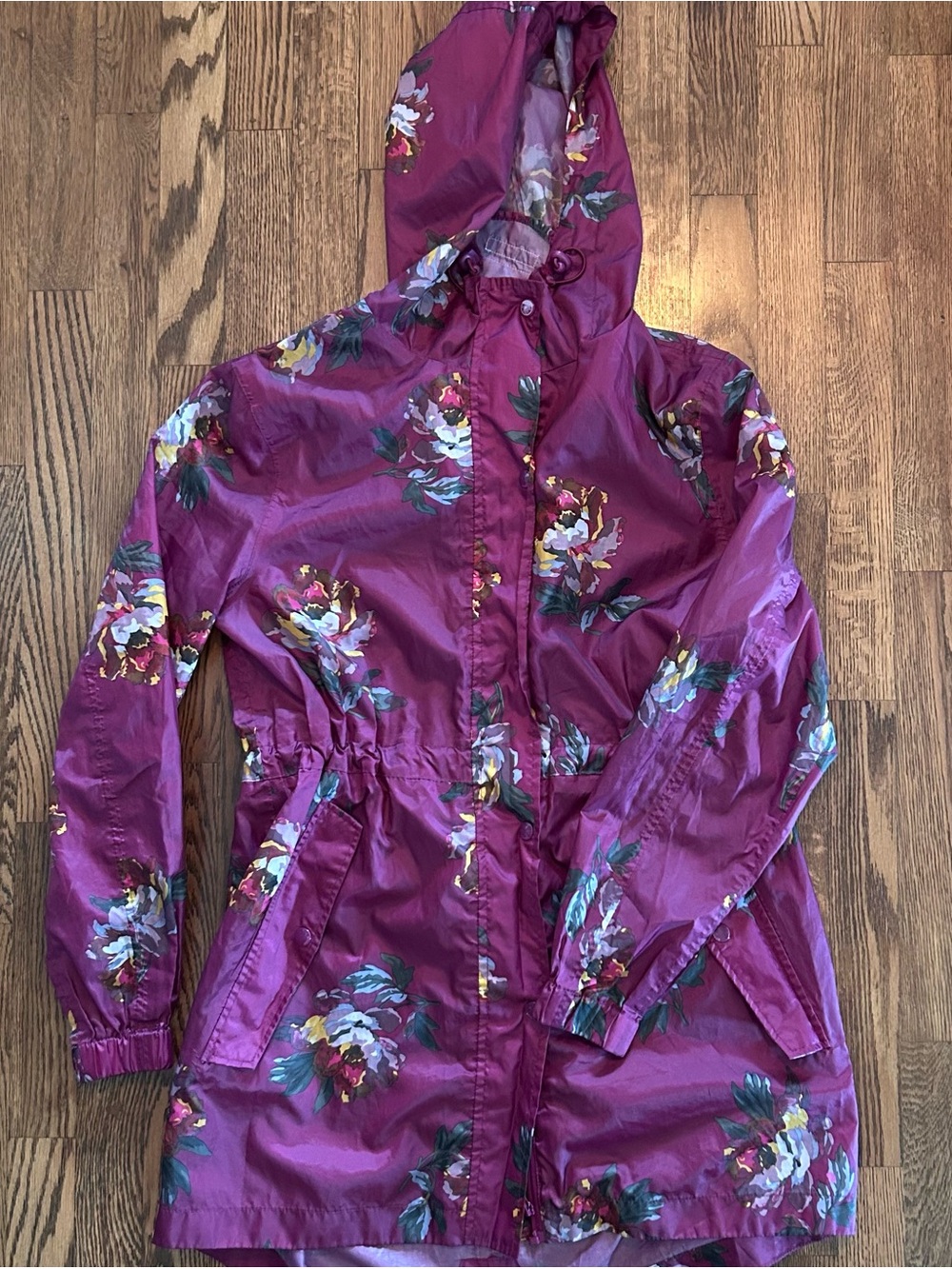 Joules Magenta Floral Hooded Rain Jacket Size 8